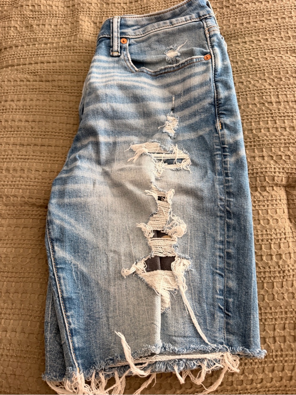 American Eagle Outfitters Light Blue Distressed Denim Skirt